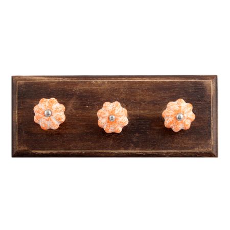 Sprinkled Orange Ceramic Wooden Hooks